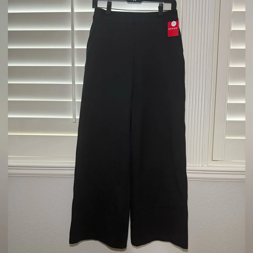Spanx Petite The Perfect Fit Ponte Wide Leg High Rise Pants Black Size Small - Picture 2 of 7